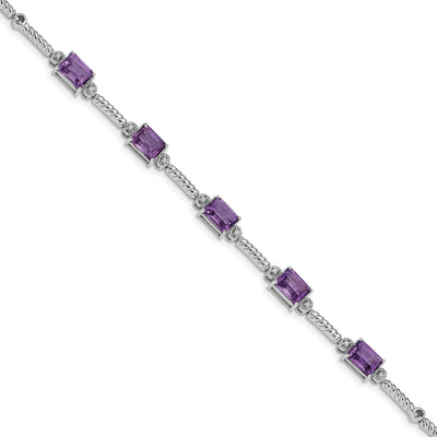 Silver Genuine Amethyst Diamond Tennis Bracelet at $ 186.04 only from Jewelryshopping.com