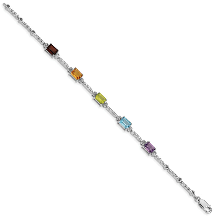 Silver Multi Gemstone Diamond Tennis Bracelet