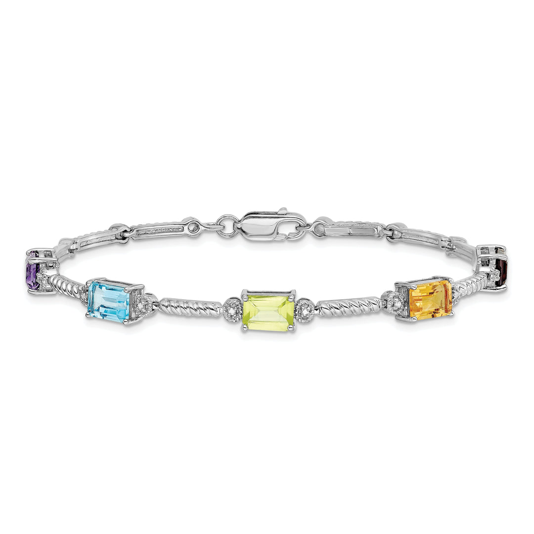 Silver Multi Gemstone Diamond Tennis Bracelet