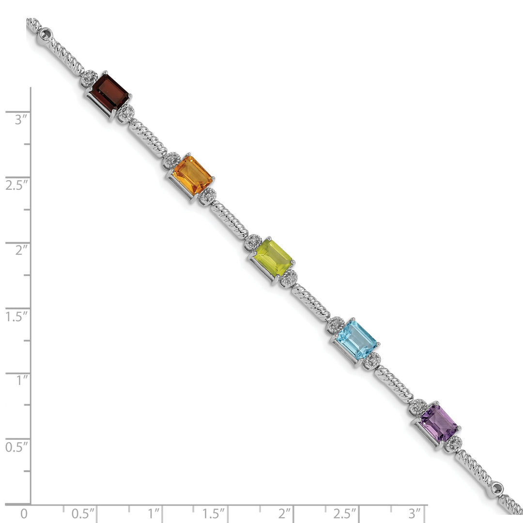 Silver Multi Gemstone Diamond Tennis Bracelet