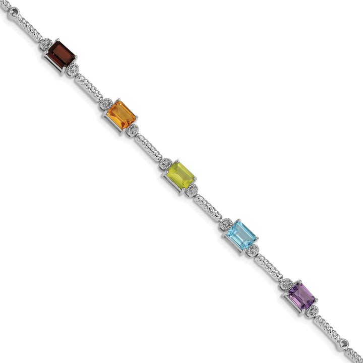 Silver Multi Gemstone Diamond Tennis Bracelet