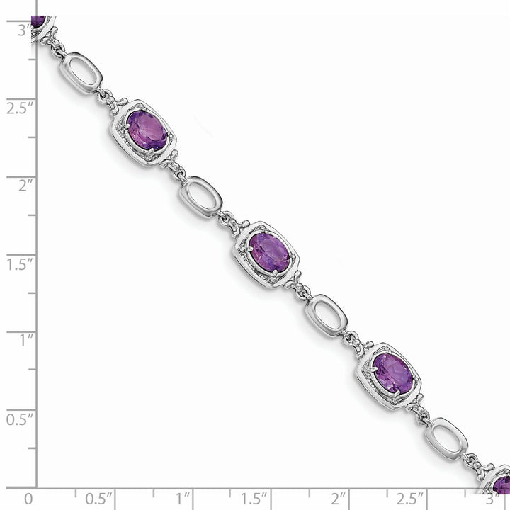 Silver Oval Cut Amethyst Gemstone Link Bracelet