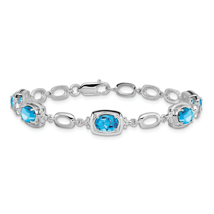 Silver Oval Blue Topaz Gemstone Link Bracelet