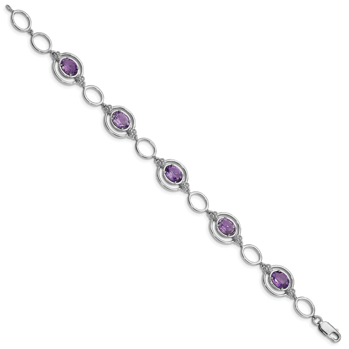 Silver Genuine Amethyst Gemstone Link Bracelet
