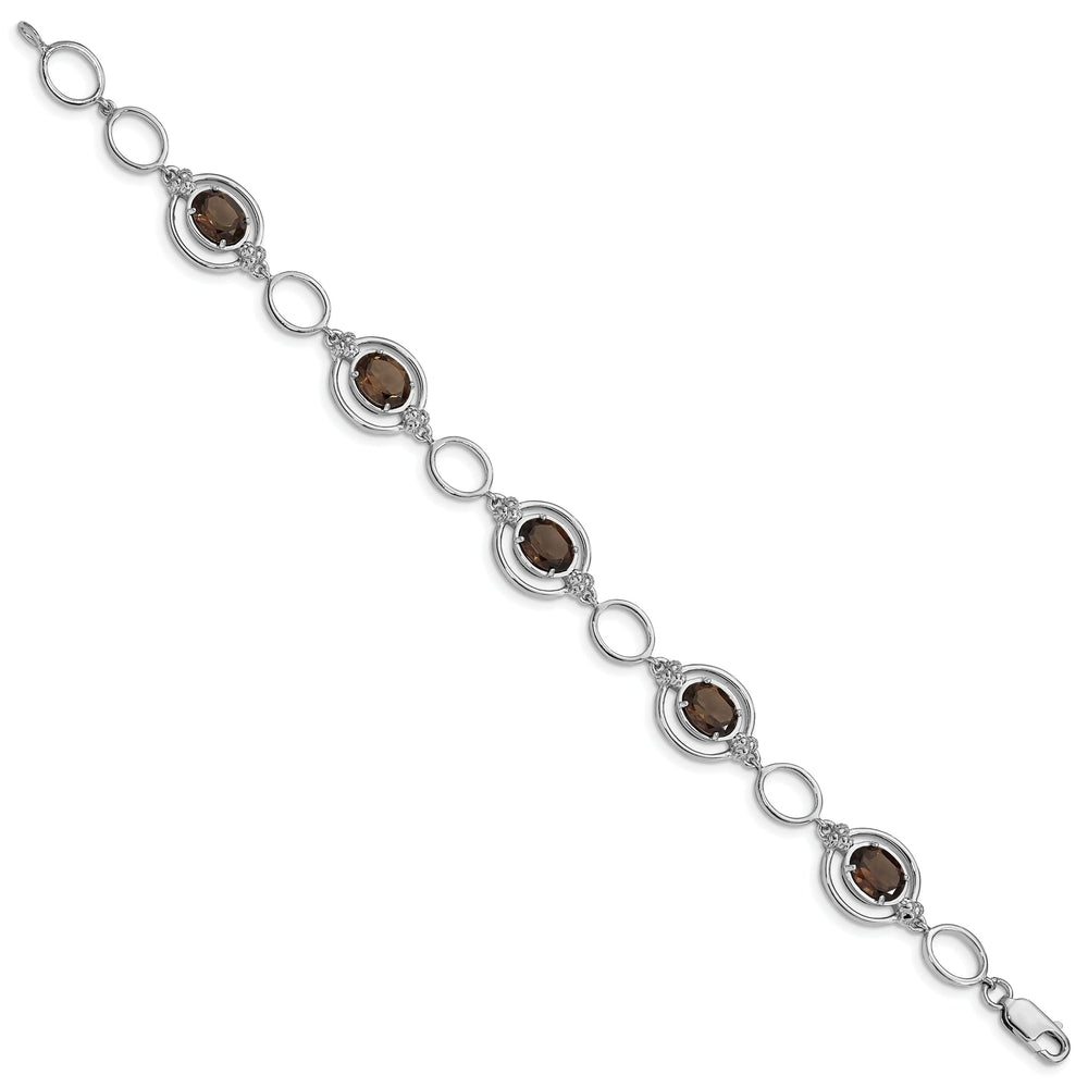 Silver Oval Smoky Quartz Gemstone Link Bracelet