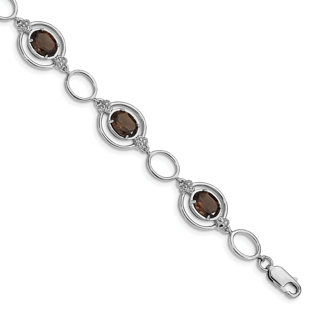 Silver Oval Smoky Quartz Gemstone Link Bracelet