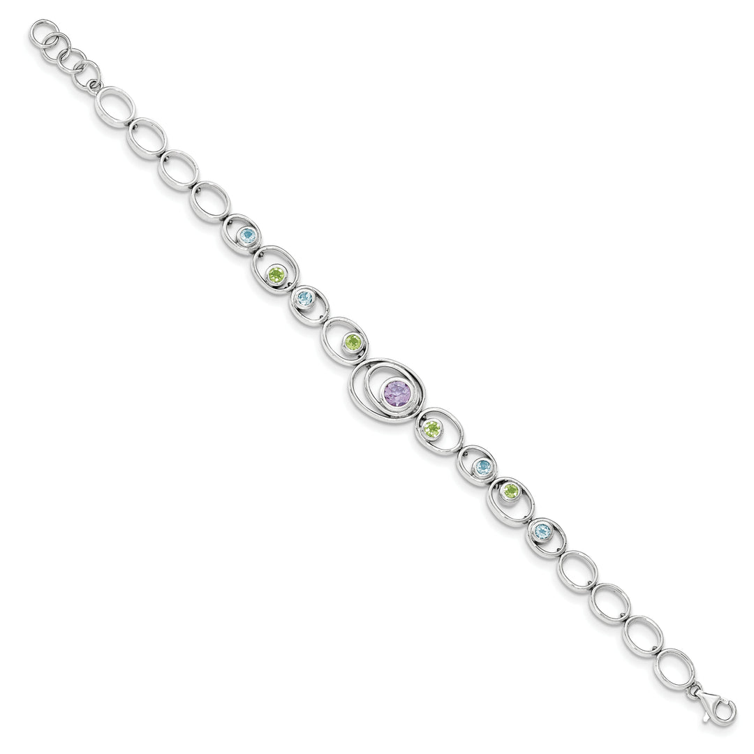 Silver Peridot Blue Topaz Amethyst Bracelet