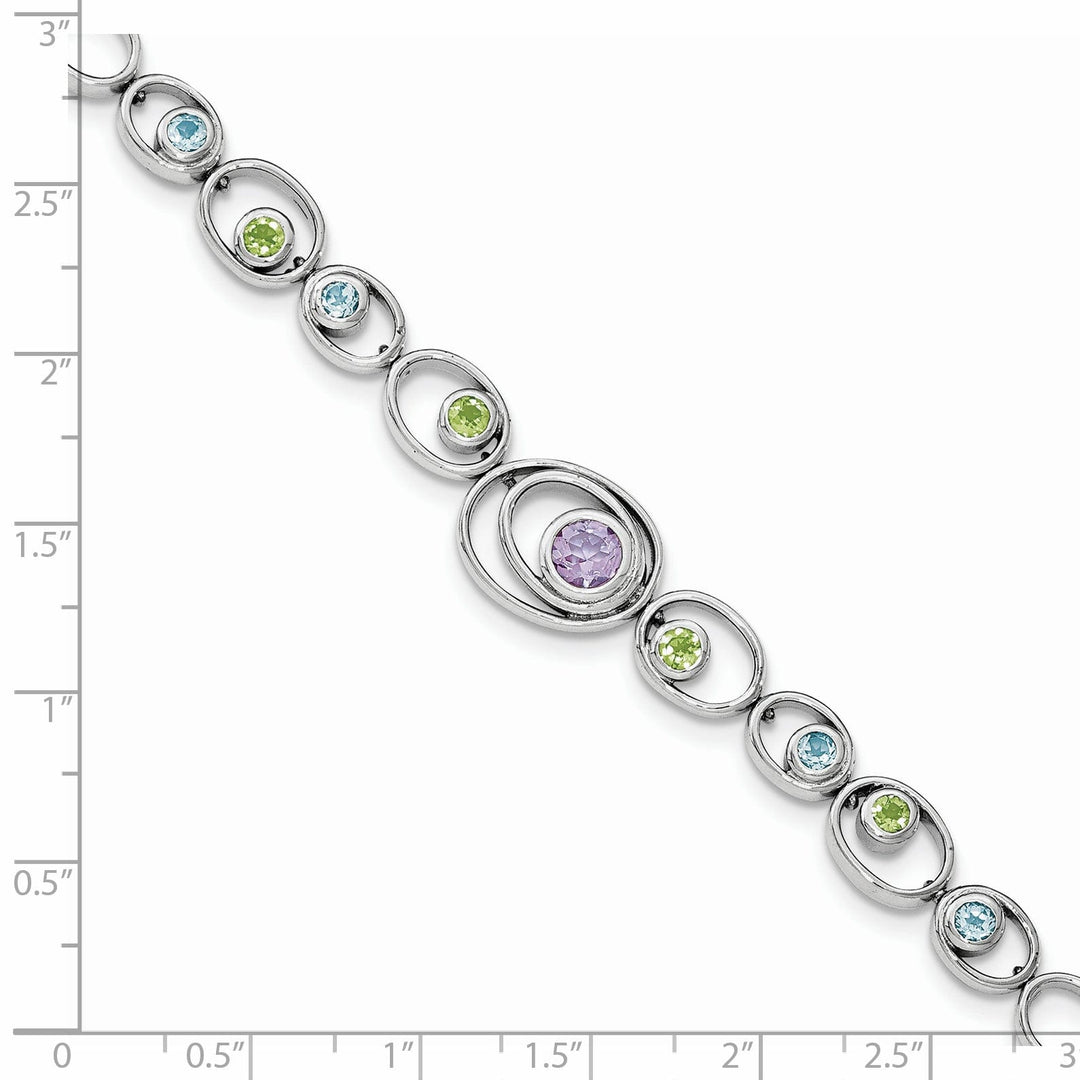 Silver Peridot Blue Topaz Amethyst Bracelet