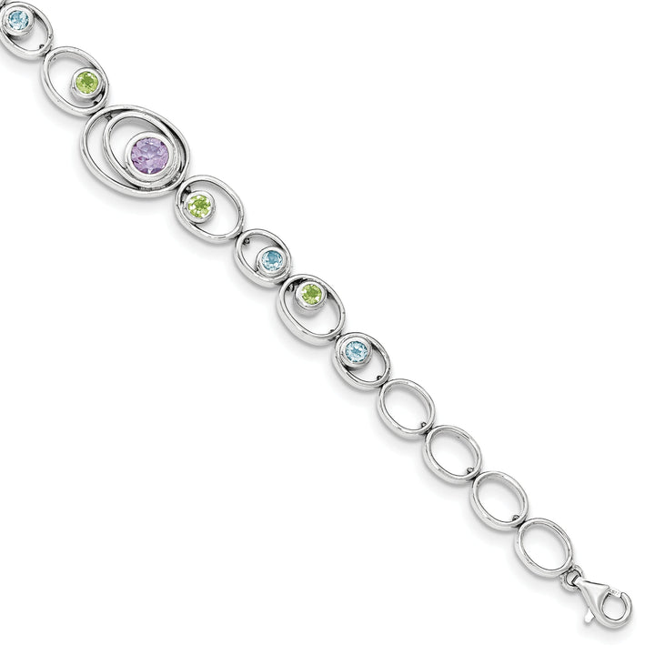 Silver Peridot Blue Topaz Amethyst Bracelet