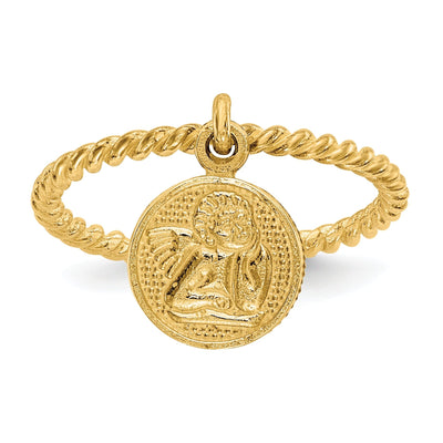 14k Yellow Gold Polished Angel Dangle Charm Ring