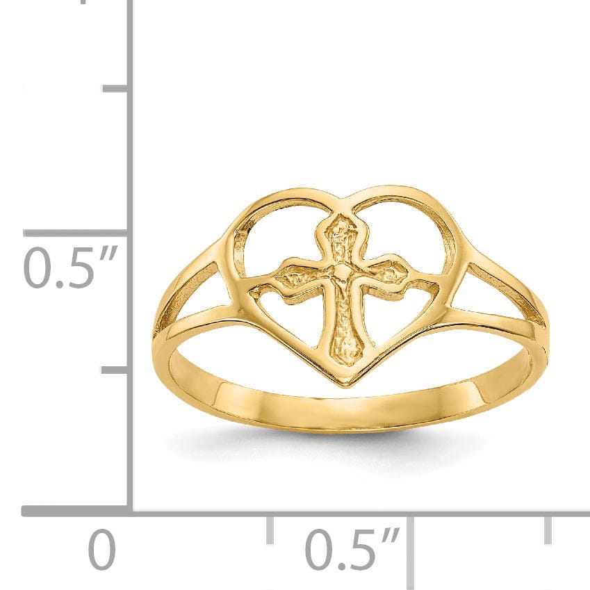 14k Yellow Gold Cross in Heart Ring