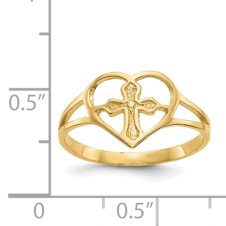 14k Yellow Gold Cross in Heart Ring