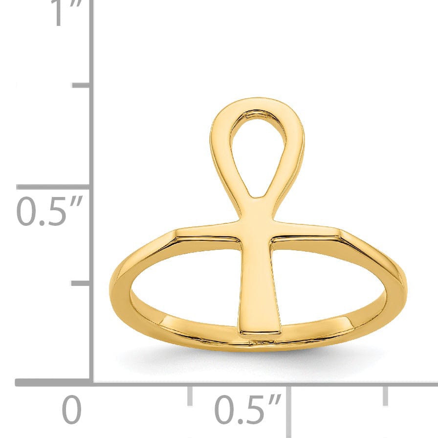 14k Yellow Gold Polished Ankh Egyptian Cross Ring