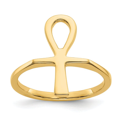 14k Yellow Gold Polished Ankh Egyptian Cross Ring