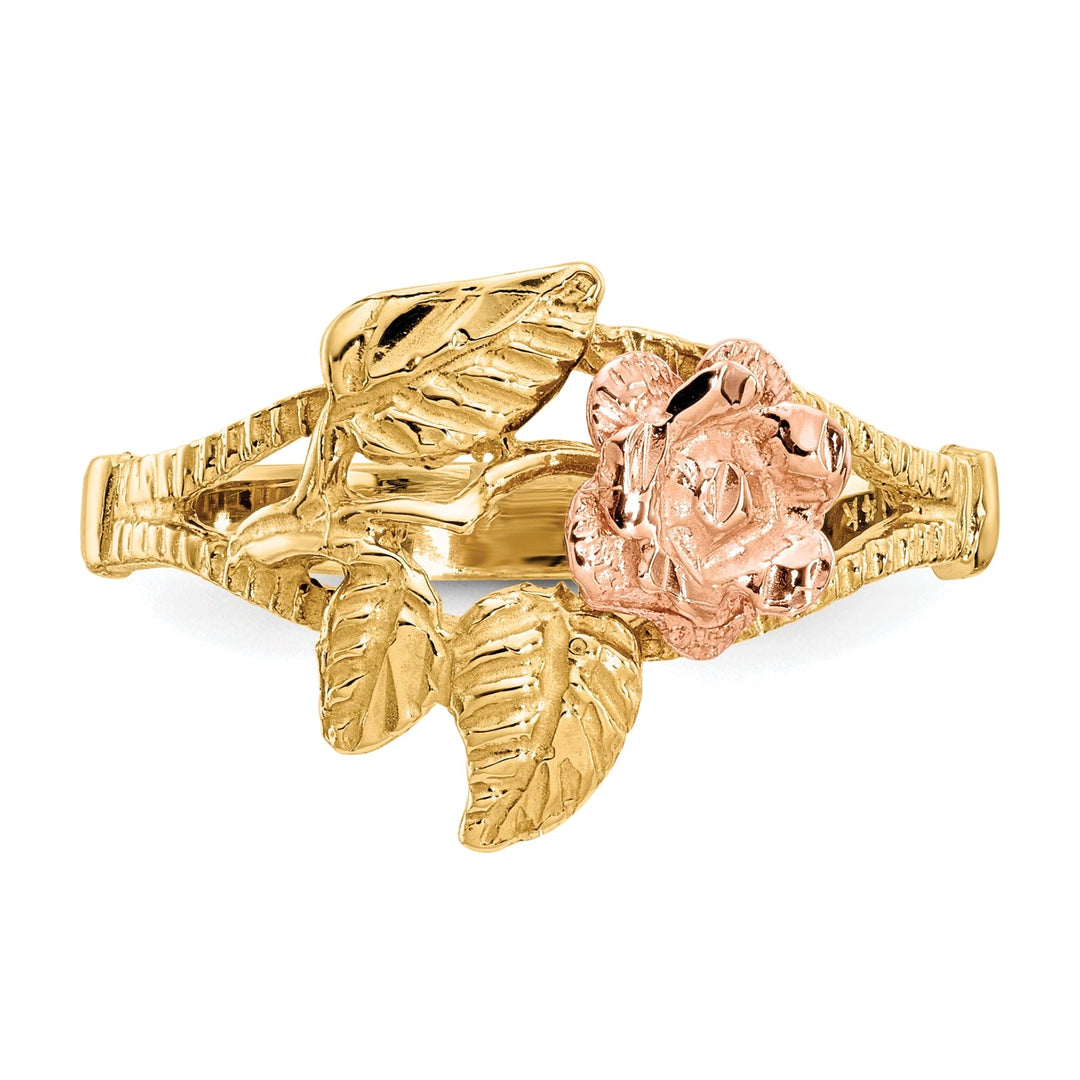 14k Two Tone Gold Diamond Cut Rose Ring