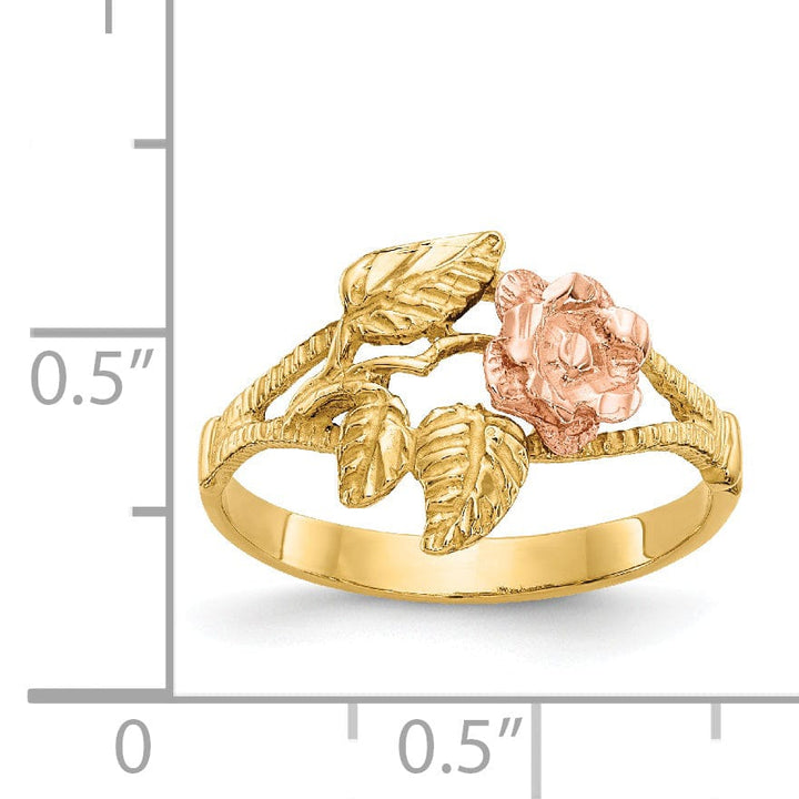 14k Two Tone Gold Diamond Cut Rose Ring