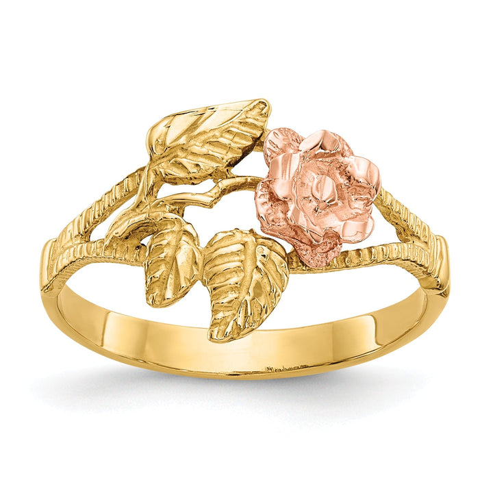 14k Two Tone Gold Diamond Cut Rose Ring