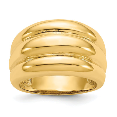 14k Yellow Gold Polished Scalloped Dome Ring