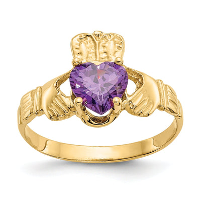 14k Yellow Gold February Birthstone Claddagh Ring at $ 208.66 only from Jewelryshopping.com