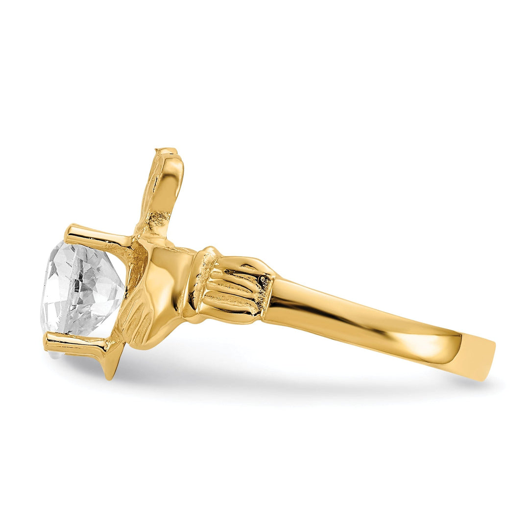 14k Yellow Gold April Birthstone Claddagh Ring