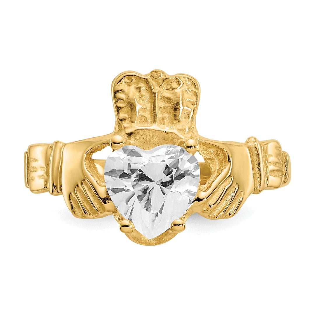 14k Yellow Gold April Birthstone Claddagh Ring