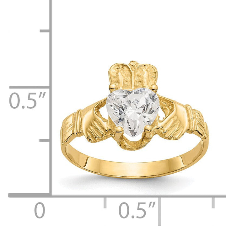 14k Yellow Gold April Birthstone Claddagh Ring