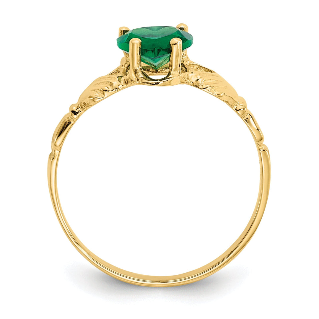 14k Yellow Gold May Birthstone Claddagh Ring