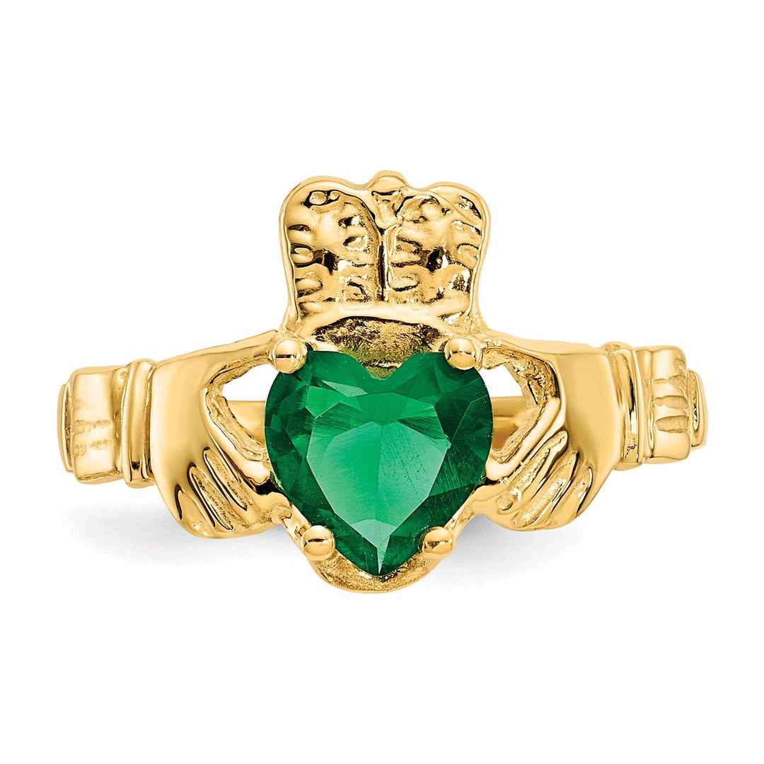 14k Yellow Gold May Birthstone Claddagh Ring