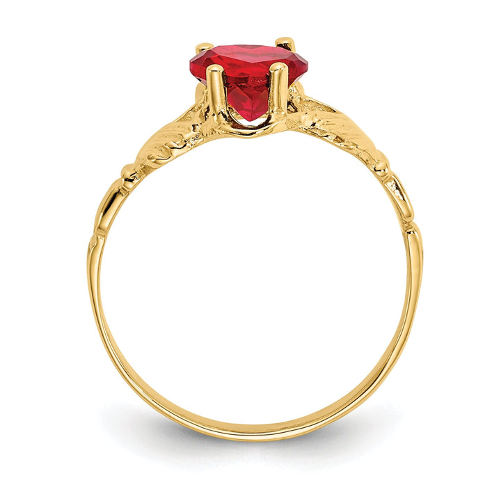 14k Yellow Gold July Birthstone Claddagh Ring