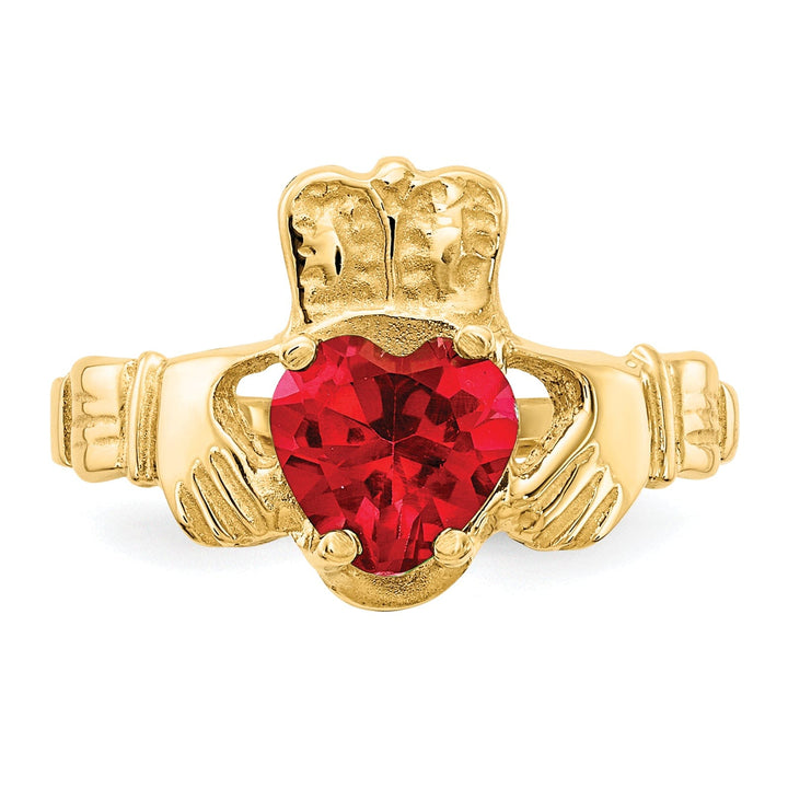 14k Yellow Gold July Birthstone Claddagh Ring
