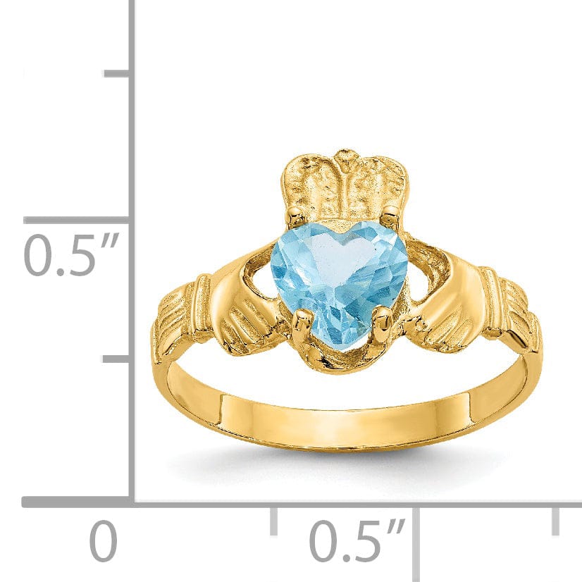 14k Yellow Gold December Birthstone Claddagh Ring