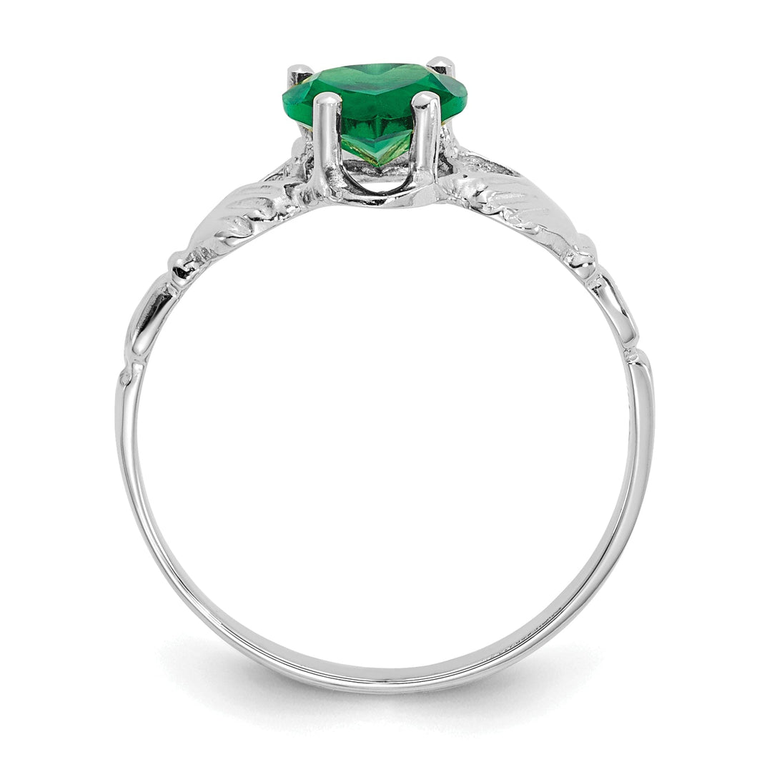 14k White Gold May Birthstone Claddagh Ring