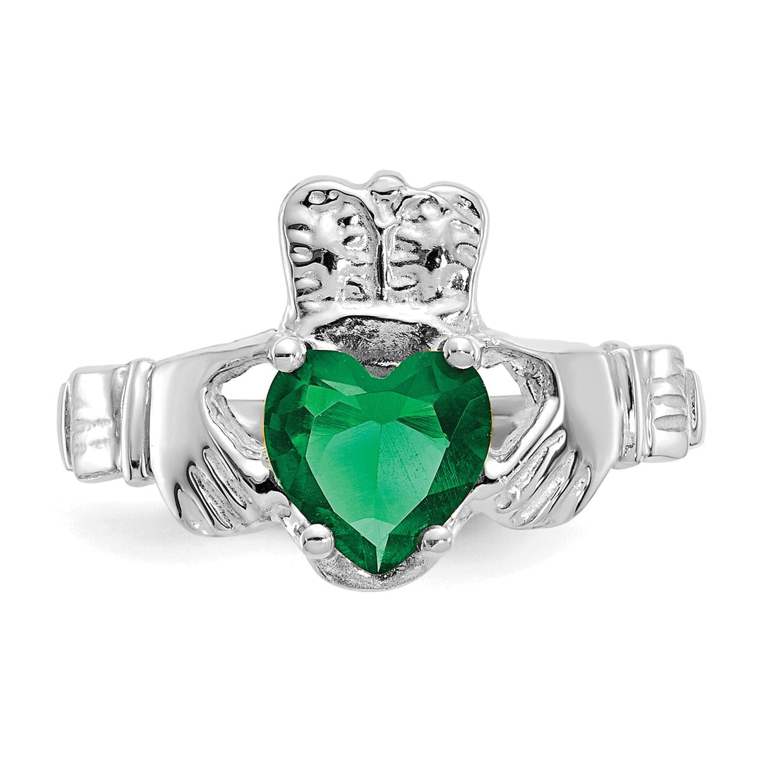 14k White Gold May Birthstone Claddagh Ring