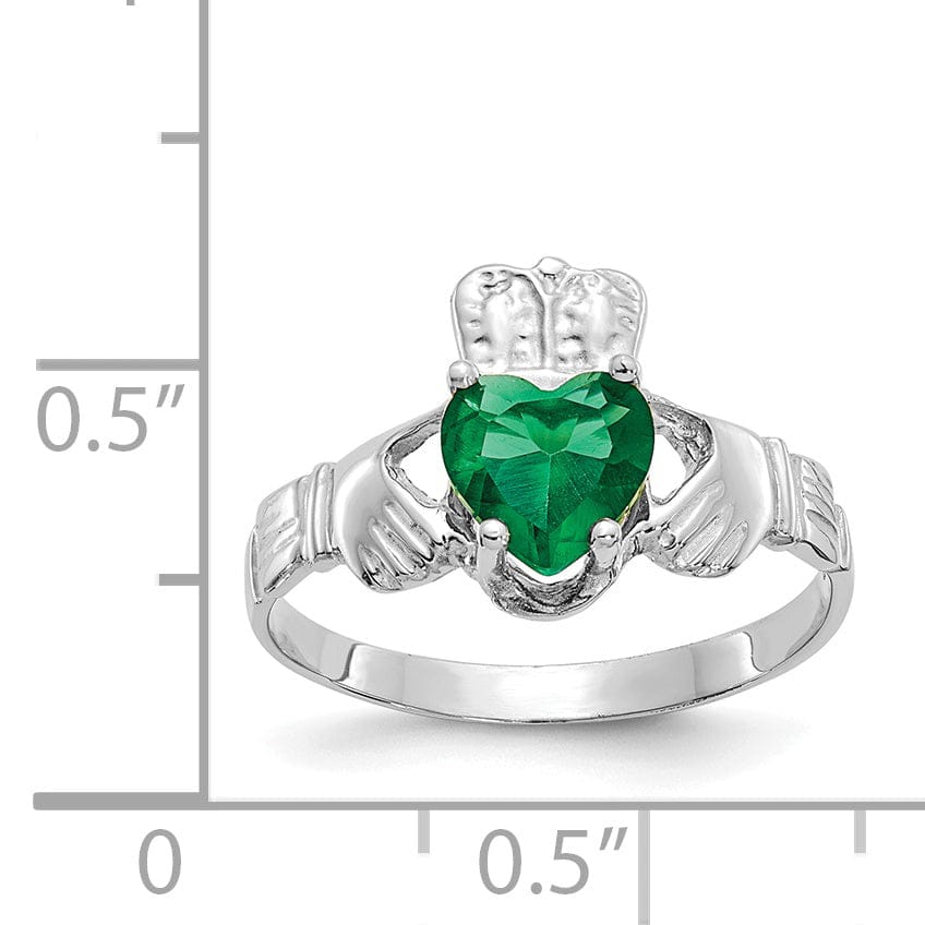 14k White Gold May Birthstone Claddagh Ring