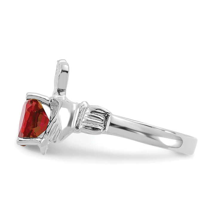 14k White Gold July Birthstone Claddagh Ring