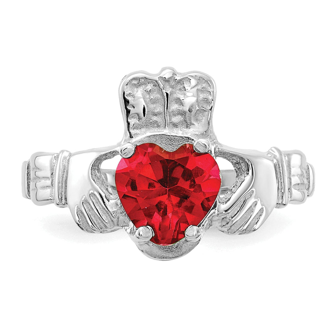14k White Gold July Birthstone Claddagh Ring