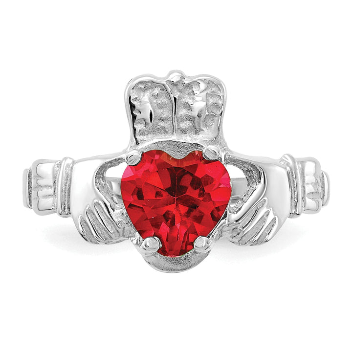 14k White Gold July Birthstone Claddagh Ring