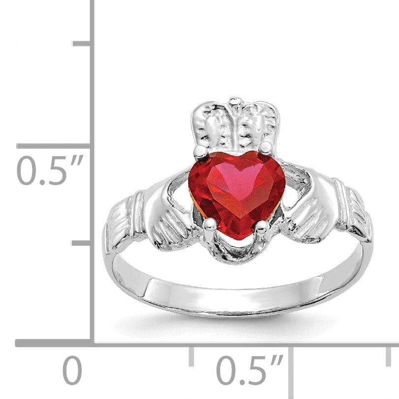 14k White Gold July Birthstone Claddagh Ring