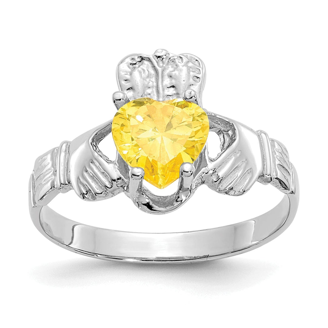 14k White Gold Birthstone Claddagh Ring