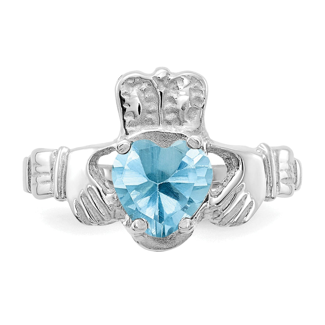14k White Gold Birthstone Claddagh Ring