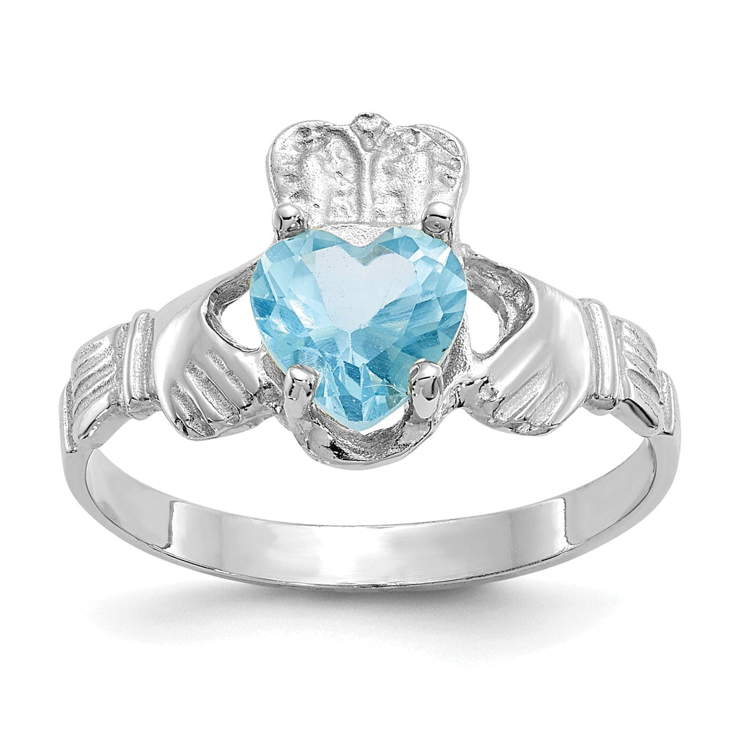 14k White Gold Birthstone Claddagh Ring