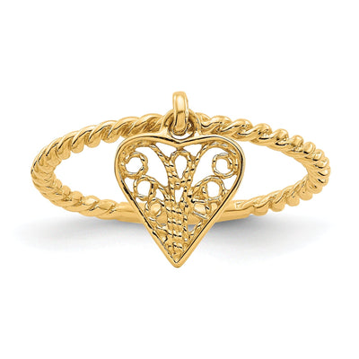 14k Yellow Gold Dangle Heart Ring at $ 94.79 only from Jewelryshopping.com