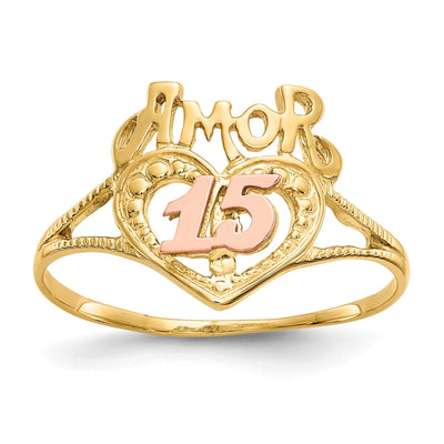 14k Two Tone Gold 'Amor 15' Heart Ring at $ 117.78 only from Jewelryshopping.com
