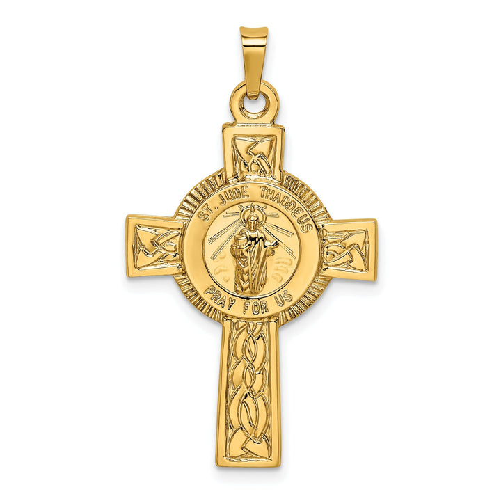 14k Yellow Gold Cross Saint Jude Medal Pendant