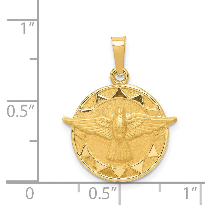14k Yellow Gold Holy Spirit Medal Round Pendant.