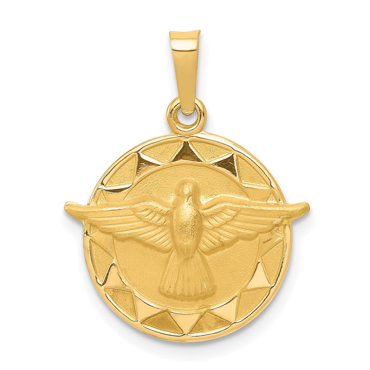 14k Yellow Gold Holy Spirit Medal Round Pendant.