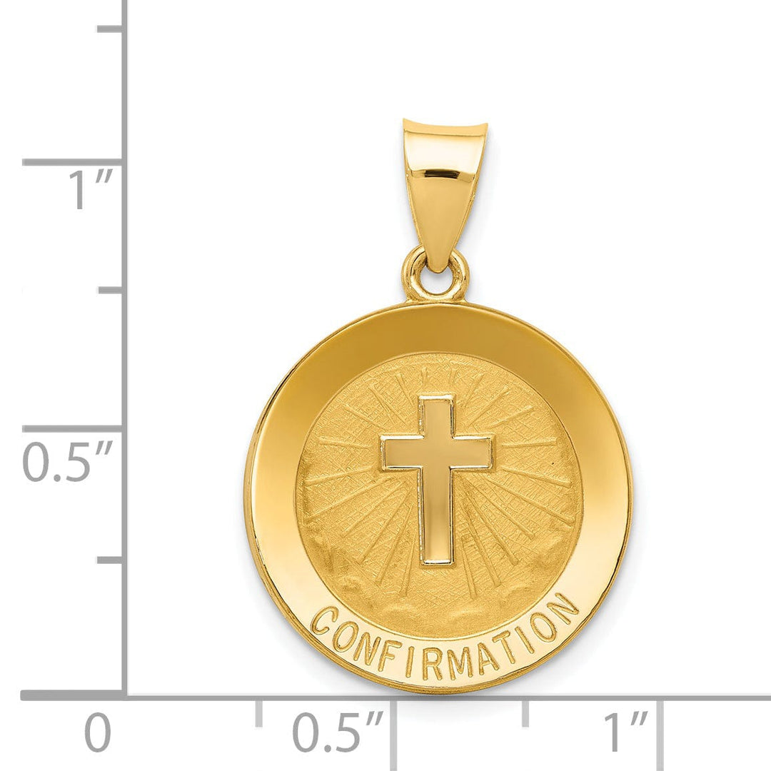 14k Yellow Gold Polished Round Confirmation with Cross Medal Pendant