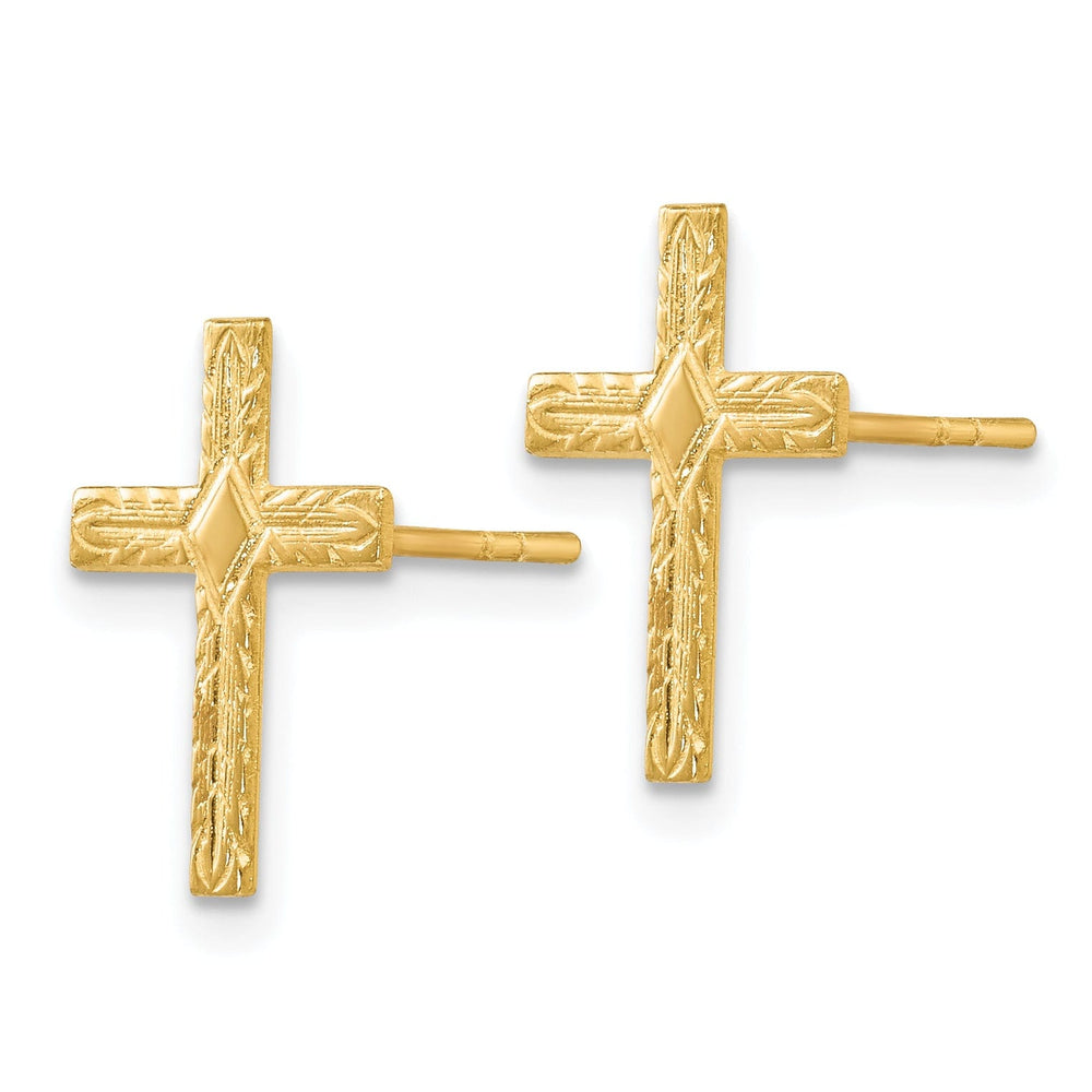 14k Yellow Gold Polished Textured Cross Earrings