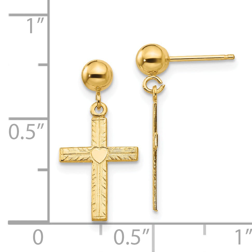 14k Yellow Gold Polished Satin Cross Earrings