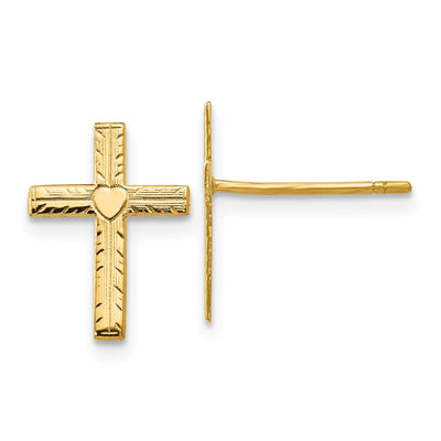 14k Yellow Gold Polished Satin Heart Cross Earri at $ 68.14 only from Jewelryshopping.com